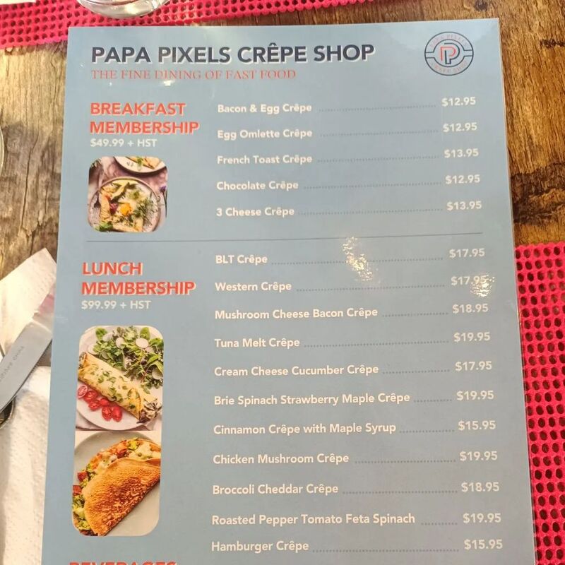 Printed in-shop menu listing breakfast and lunch crêpes